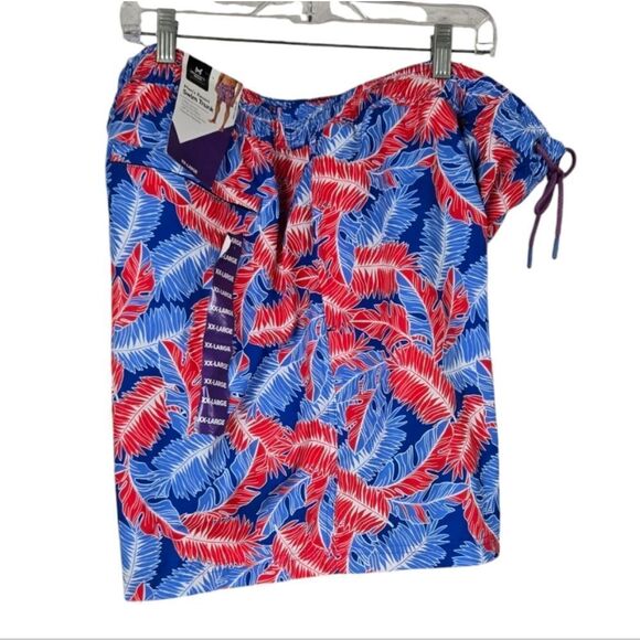 NWT Men's XXL Resort Swim Trunks Red Blue Palm Print Lined Water Shorts Beach - Picture 2 of 15
